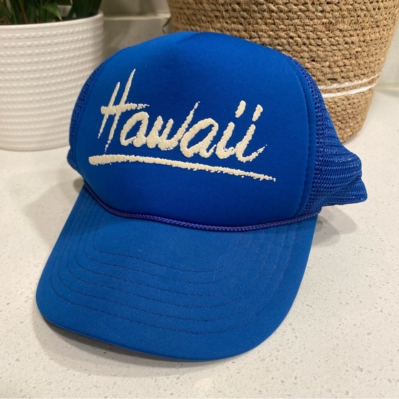 Vintage 90’s Hawaiian Headwear Hat Cap Snap Back Blue Trucker Mesh Surf Surfer - Picture 1 of 5